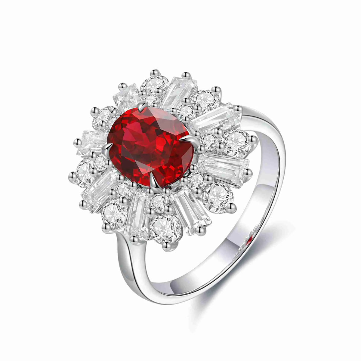 Gemfiori HOT~selling S925 Silver Cultivated Ruby Ring Main Stone :3.7CT Total Weight:5g