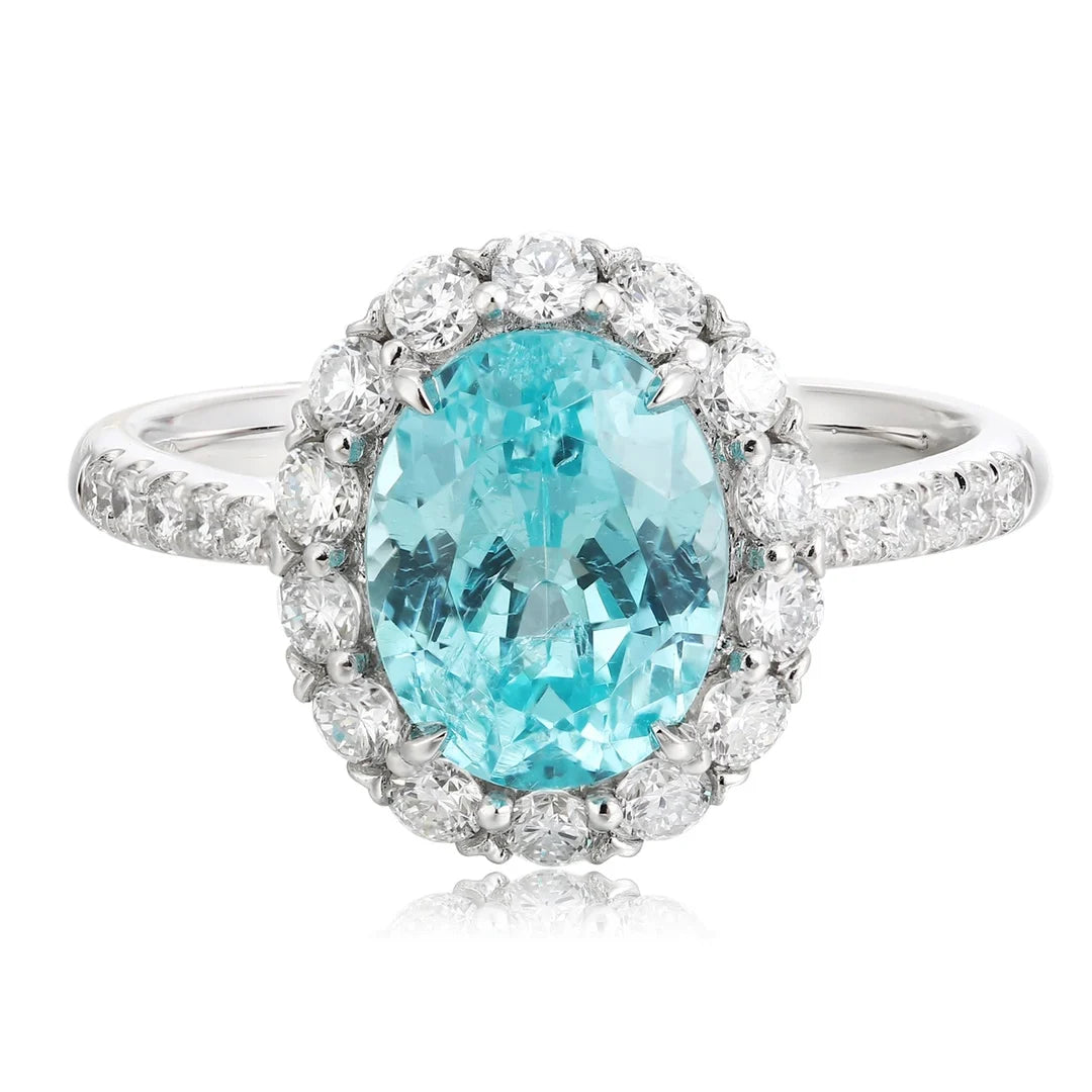 Gemfiori Exquisite IGI Certified Wedding Ring with Lab Grown Diamond PT950 Platinum Paraiba for Engagement Jewelry