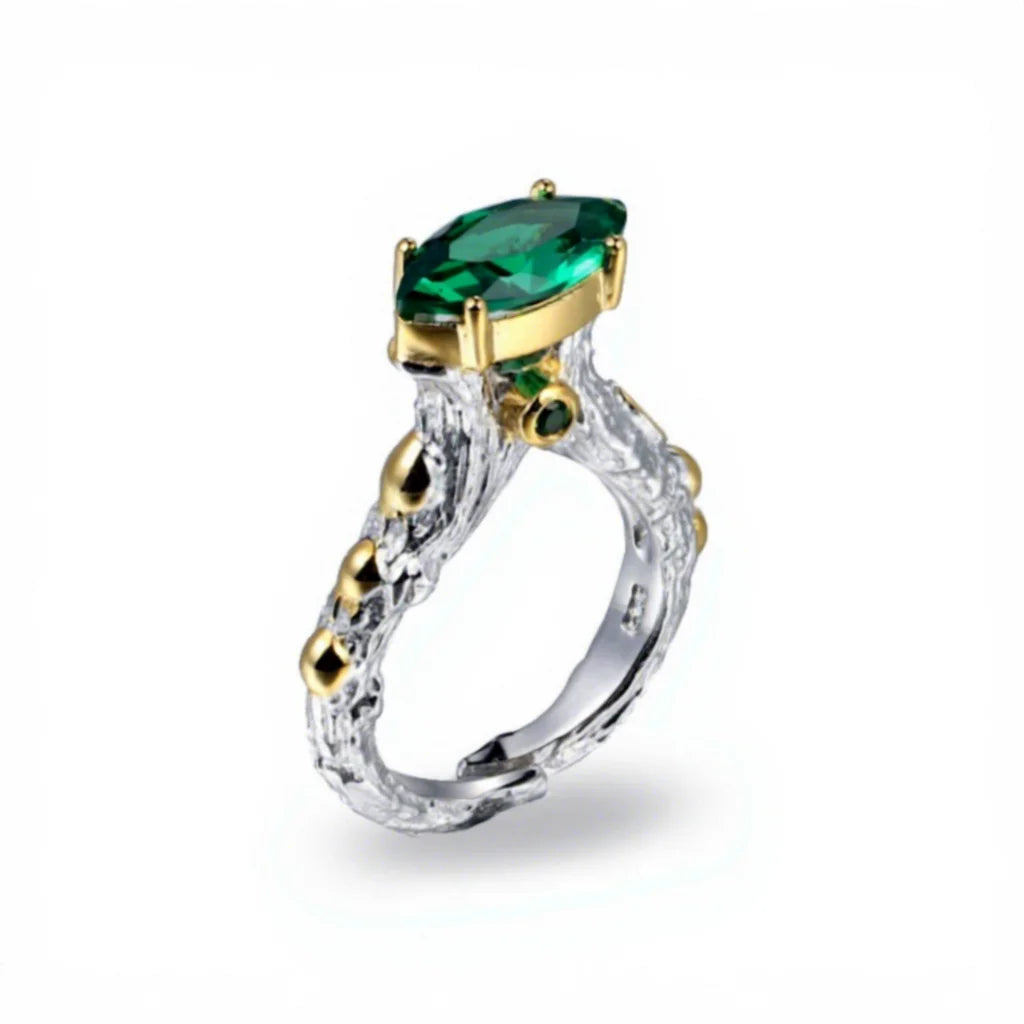 Fashion Marquise Synthetic Green Spinel Rings for Women Prong Setting Wedding Ring Jewelry