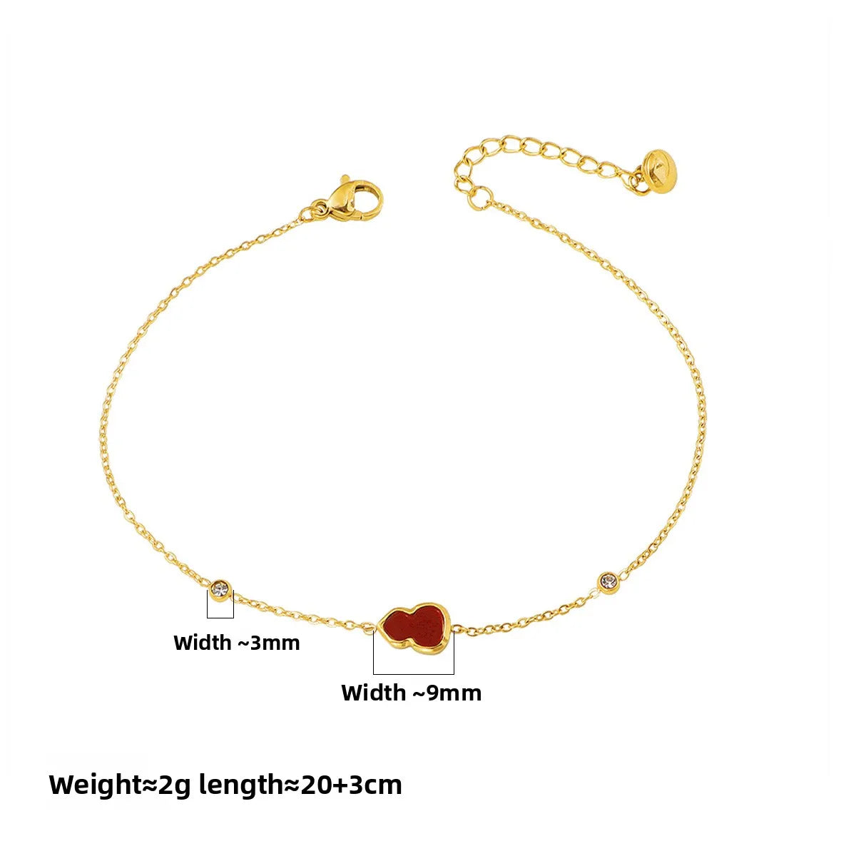 316 Stainless Steel 18K Gold Plated Natural Stone Red Gourd Anklet Women Light Luxury Niche Exquisite Gift Non Fading for Foot