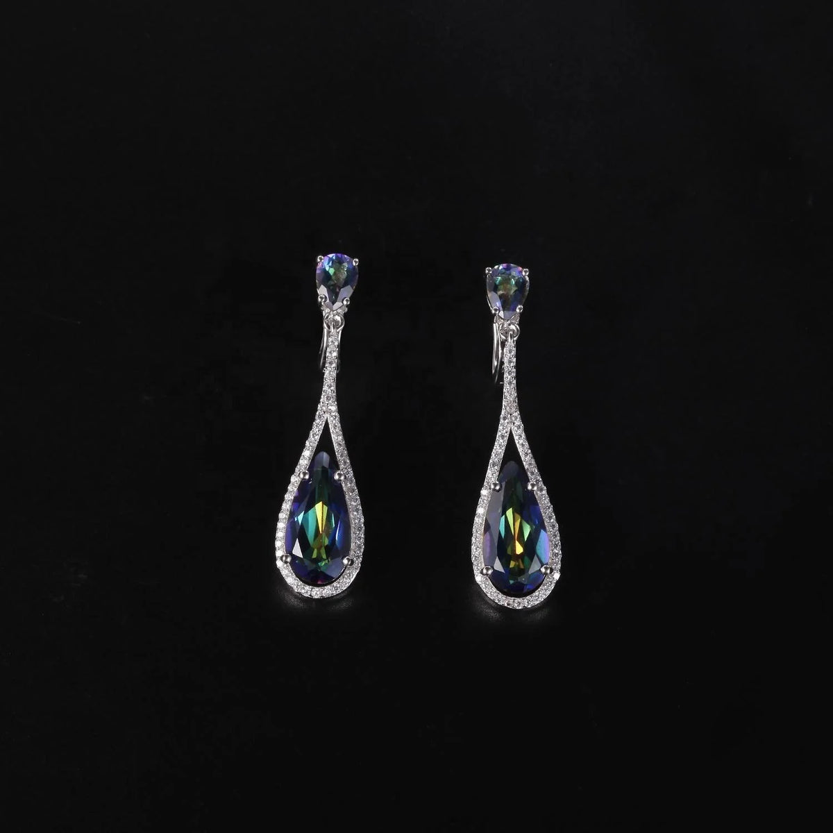 ArtistA C3260 Abiding Light Luxury Natural Gemstone Blueish Mystic Quartz 925 Sterling Silver Halo Pear Waterdrop Shape Jewelry Set