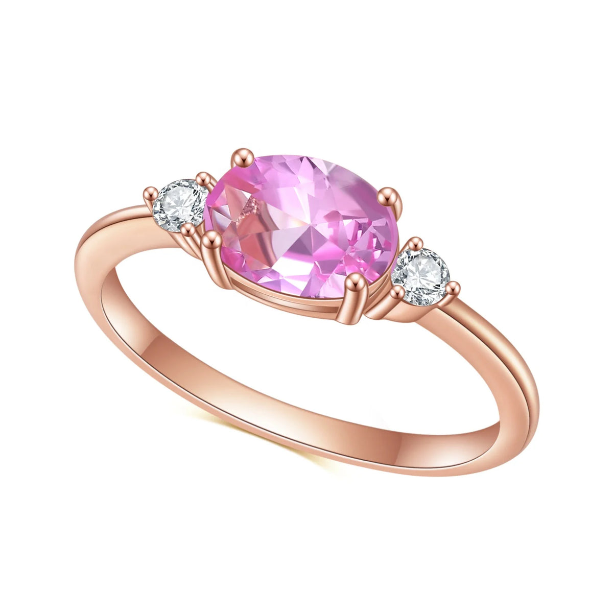 Gemfiori Abiding Delicate Trendy Women Jewelry Sterling Silver 925 Rose Gold Plated Ring Lab Grown Pink Sapphire Gemstone Rings