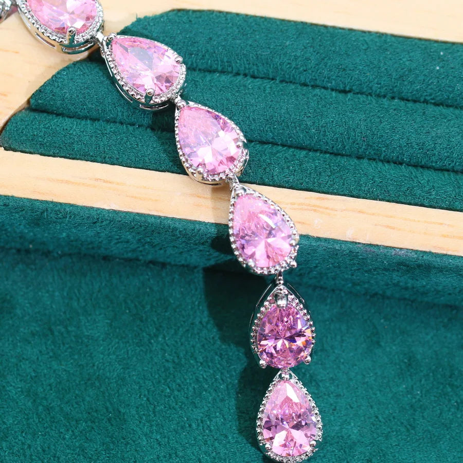 XOTICA 2024 New Pink Zirconia 925 Silver Women's Jewelry Sets Wedding Water Drop Earrings Rings Bracelets Pendant Necklace-for Parties