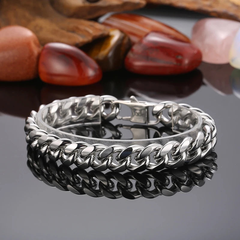 KALEN Gold Black Silver Plated Classic Mens Cuban Link Bracelets Chain Bangles