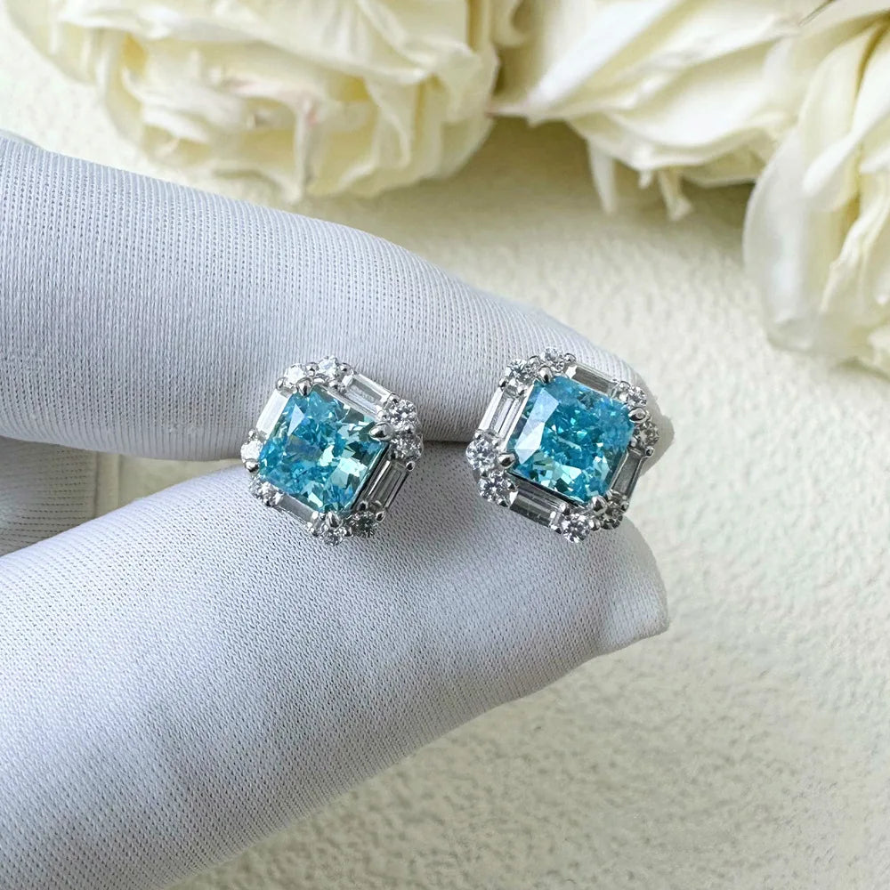 MUSHAN Jewelry Factory 2.3ct Navy Blue 6 * 6mm Ice Flower Cut Earrings for Women S925 Pure Silver High Carbon Diamond Earrings