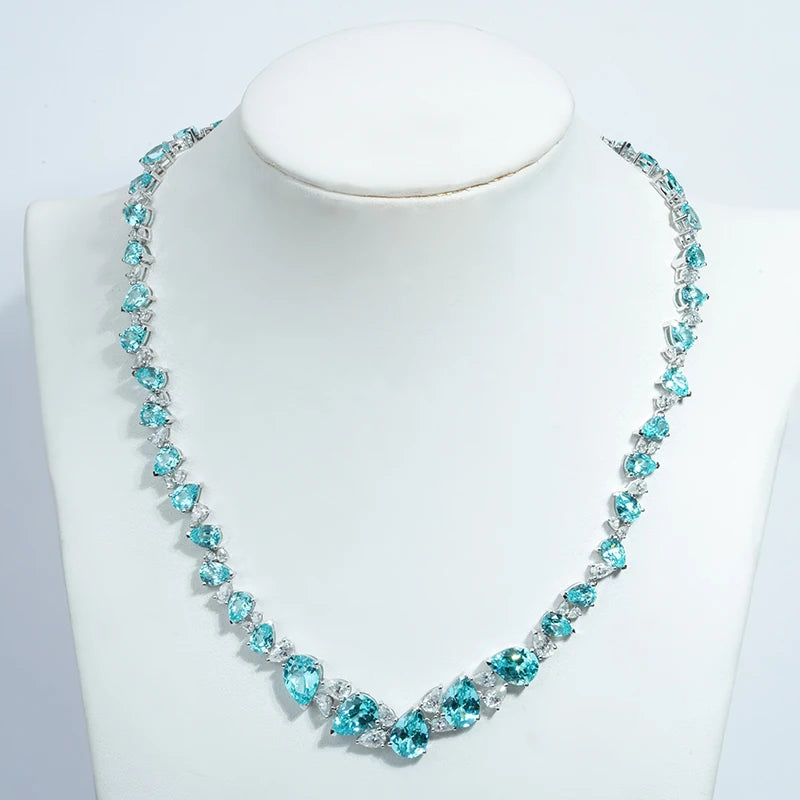 Gemfiori Starsgem 14K Gold Necklace Colombian Emerald Royal Blue Sapphire Paraiba Color Gemstone DFE Apatite Inlay Fine Jewelry for Women