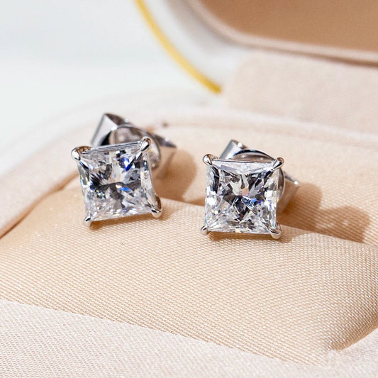 Gemfiori MSE-881 18K Solid Gold With 1ct Loose Lab Grown Diamond Princess Cut Solitaire Earring Hop Sale Gold Gemfiori Price