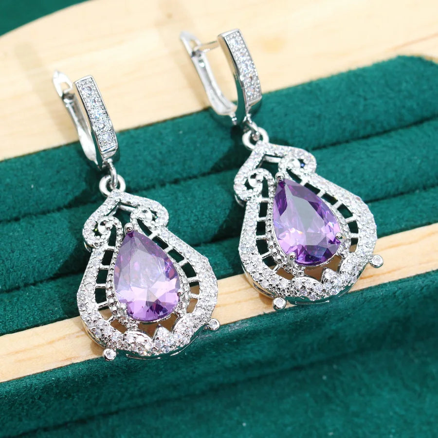 XOTICA 2024 New Purple Zirconia 925 Silver Women's Jewelry Sets Wedding Earrings Rings Pendant Necklace-for Parties Engagements