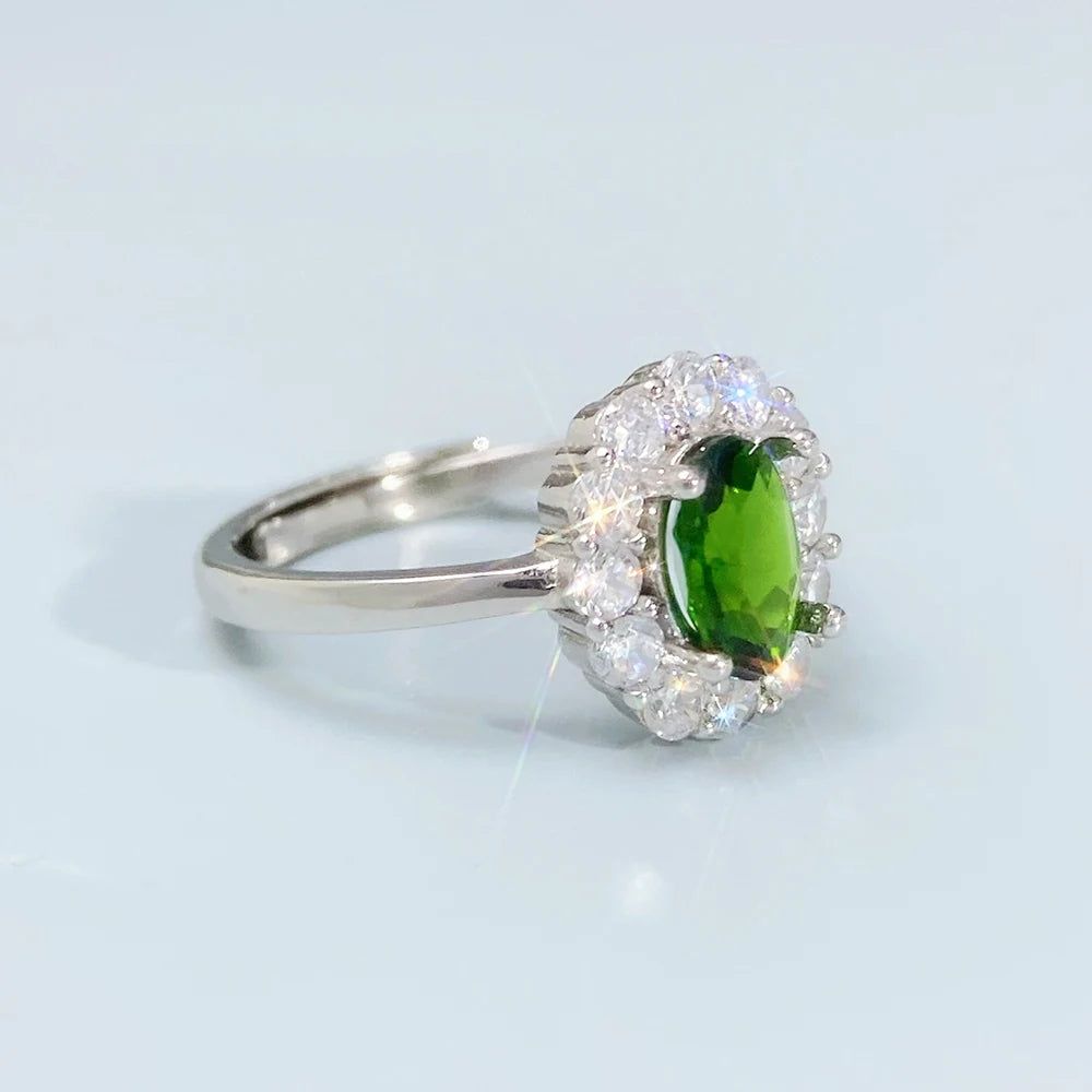 Gioiellieri Chrome Diopside Silver Ring with Pear Cut Natural Green Stone for Wedding Engagement in 925 Sterling Silver Band for Her Jewelry
