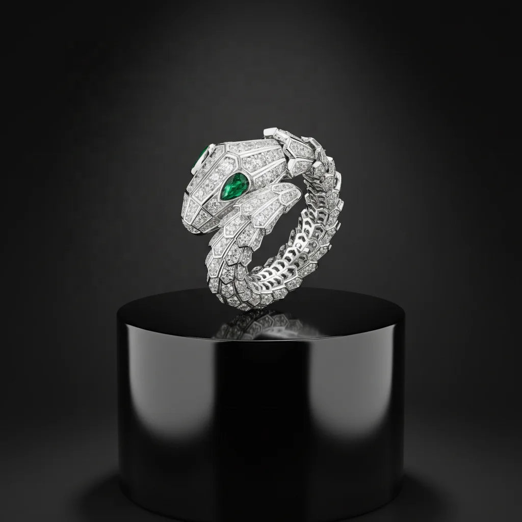 MUSHAN Jewelry Factory 925 Sterling Silver Ring Women Luxury Brand Green Gemstones Synthetic Diamond Snake Rings Fine Jewelry