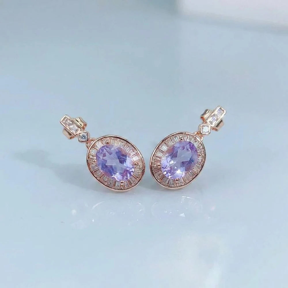 Gioiellieri Natural Lavender Amethyst Stud Earrings for Women with S925 Sterling Silver 925 Stamped Earth Mined VVS1 Purple Gemstone Jewelry