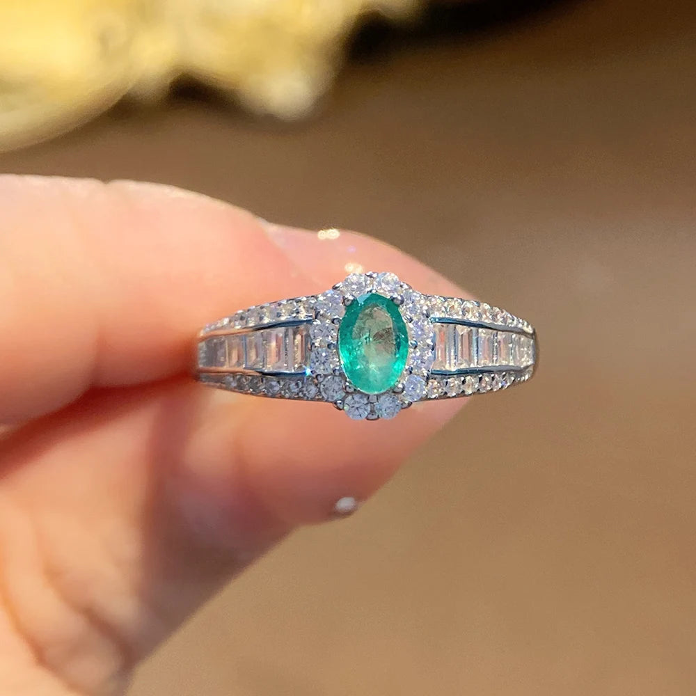 Gioiellieri Natural Green Emerald Ring with 925 Sterling Silver for Women May Birthstone Fine Jewelry Vintage Style Wedding Engagement Party