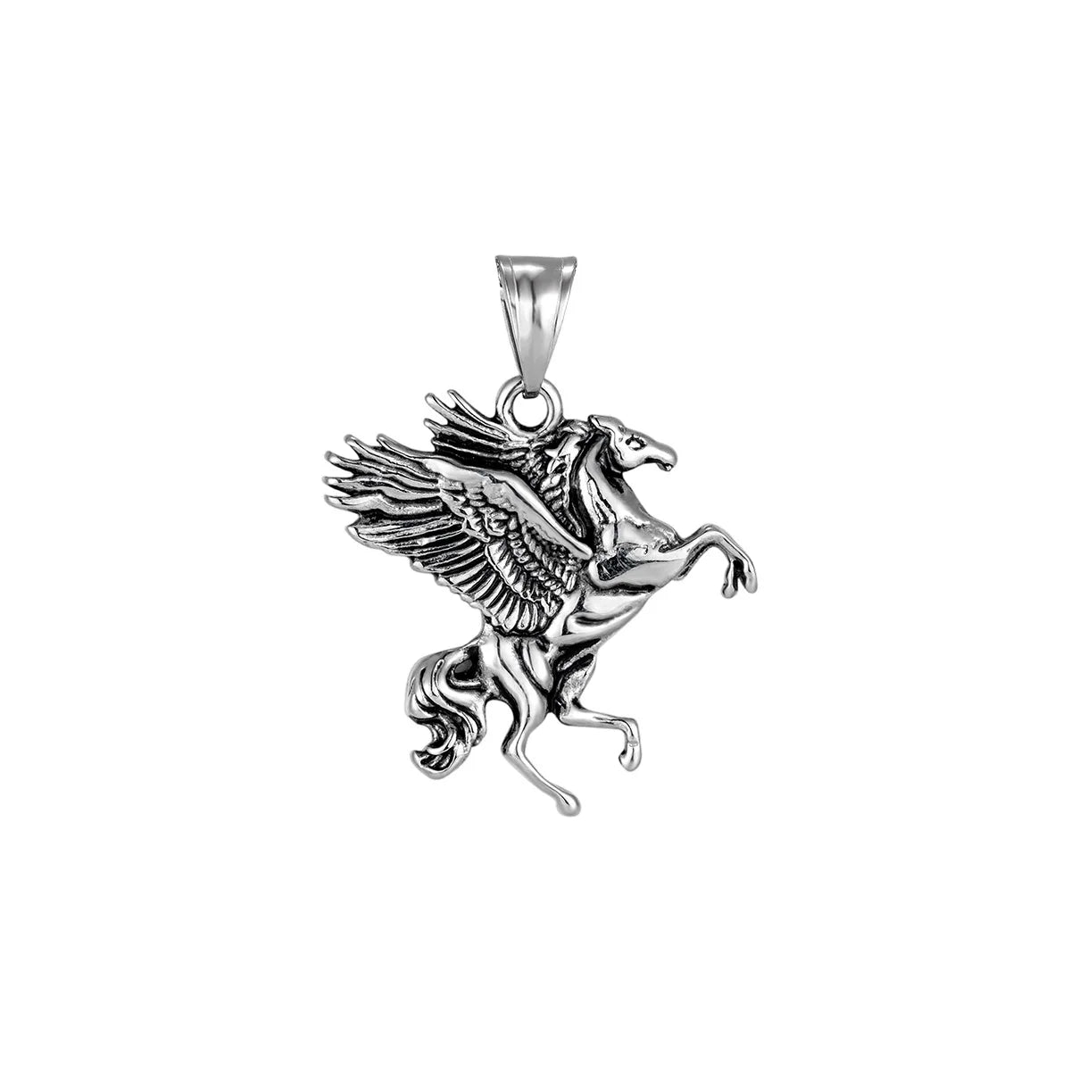 Hip Hop Punk Animal Horse Pegasus Wing Party Feather Stainless Steel Fashion Jewelry Pendant Necklaces for Men Wholesale