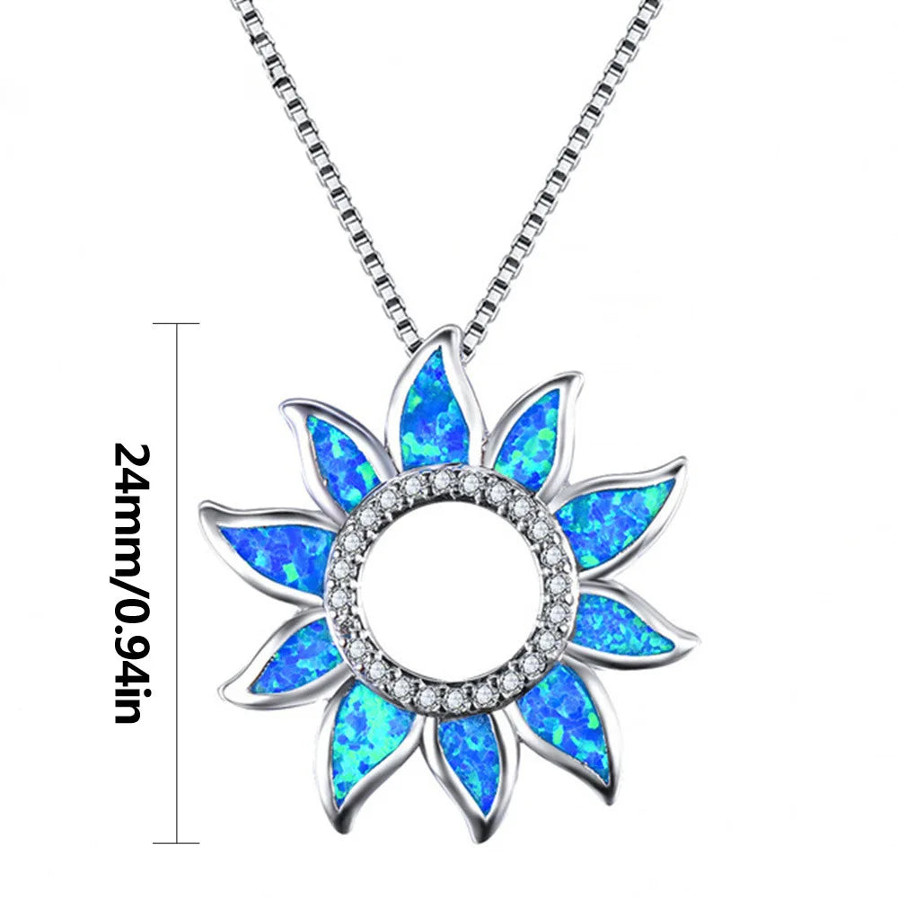 Aobao Fashion Colored Gem Opal Necklace New Sunflower Pendant Opal Studded Link Copper Silver Plated Wholesale Bestseller
