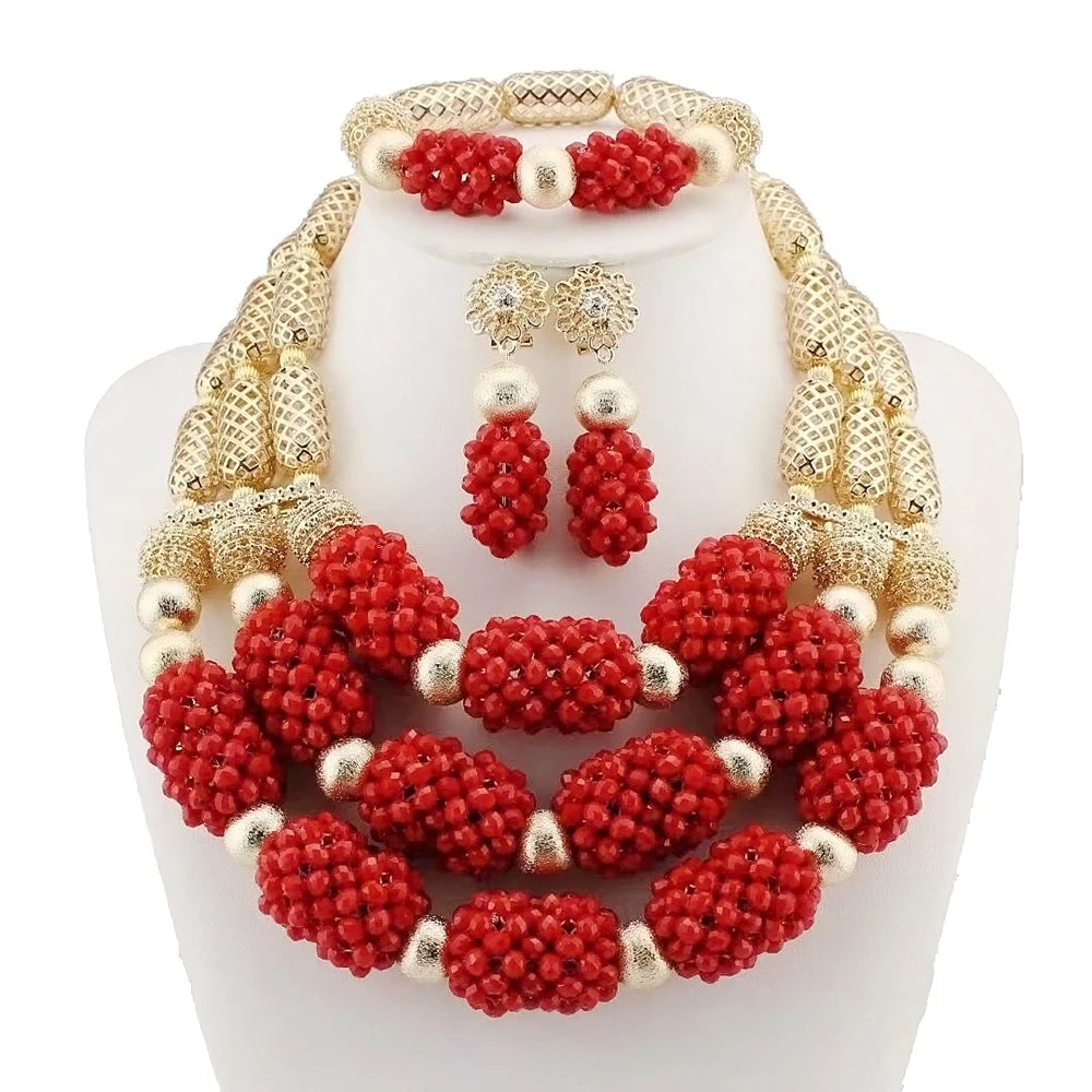 Zhuerrui Handmade Woven Beaded Jewelry Bohemian Style Red Necklace Set Wedding Party Jewelry Set YL001