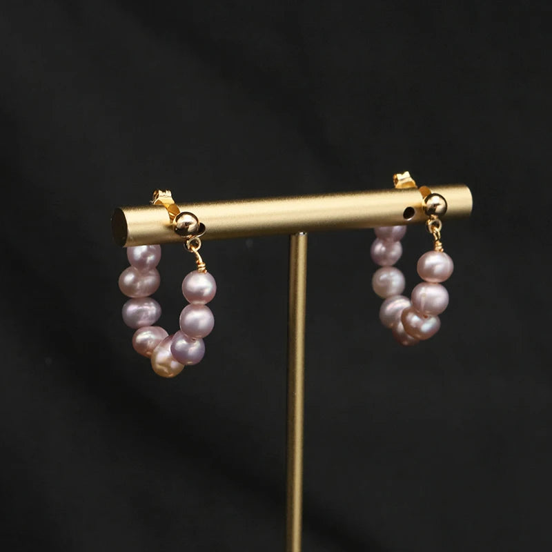 Natural Freshwater White Pearls  Wholesale Fashion Jewelry Earrings Luxury 18k Gold Plating Hoop Earrings