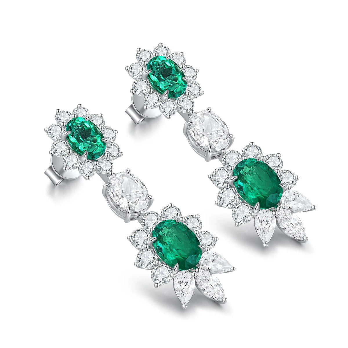 Gemfiori Anster High Quality S925 Lab Grown Emerald Earring Stud Dainty Gemstone Stud Earrings for Women Daily Wear Gift