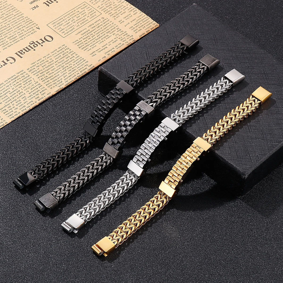 KALEN Punk Personality 18K Gold Plating Woven Chain Bracelets Men Stainless Steel Jewelry Bracelet