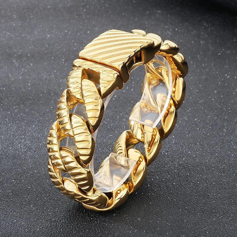 KALEN Vintage Fine Jewelry Fashion Bracelets Men Stainless Steel Striped Cuban Links Bracelet Bangle