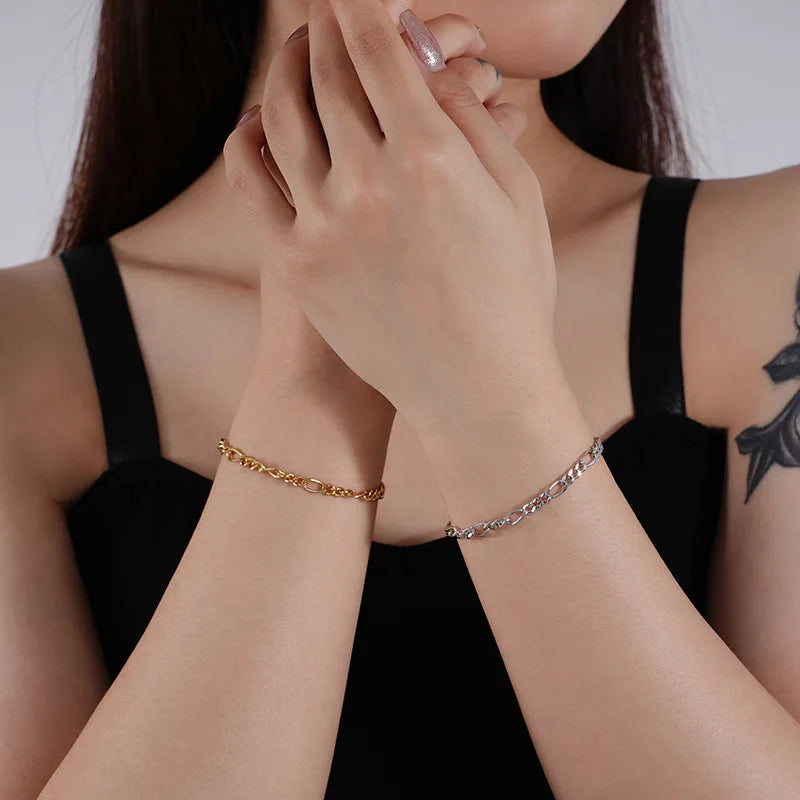 BiG-BOSS XI Qing Fine Bracelet Gold Plated S925 Silver Figaro Chain Bracelet Bracelet for Women Gifts Everyday Wear