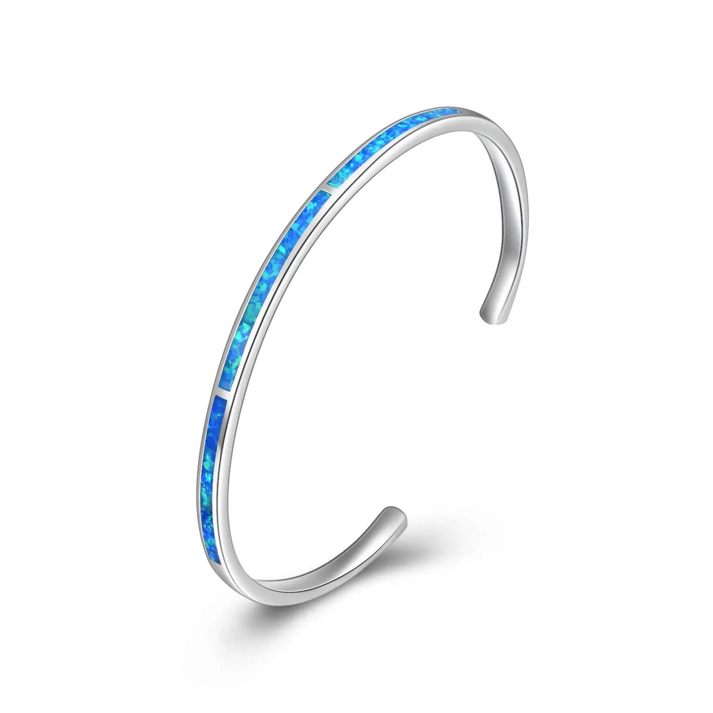 Trendy Rainbow Opal Open Bangle | Sleek Silver Cuff Best Seller