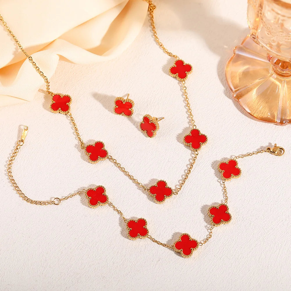 S&S Four-Leaf Clover Necklace, Earring & Bracelet Set – Collection