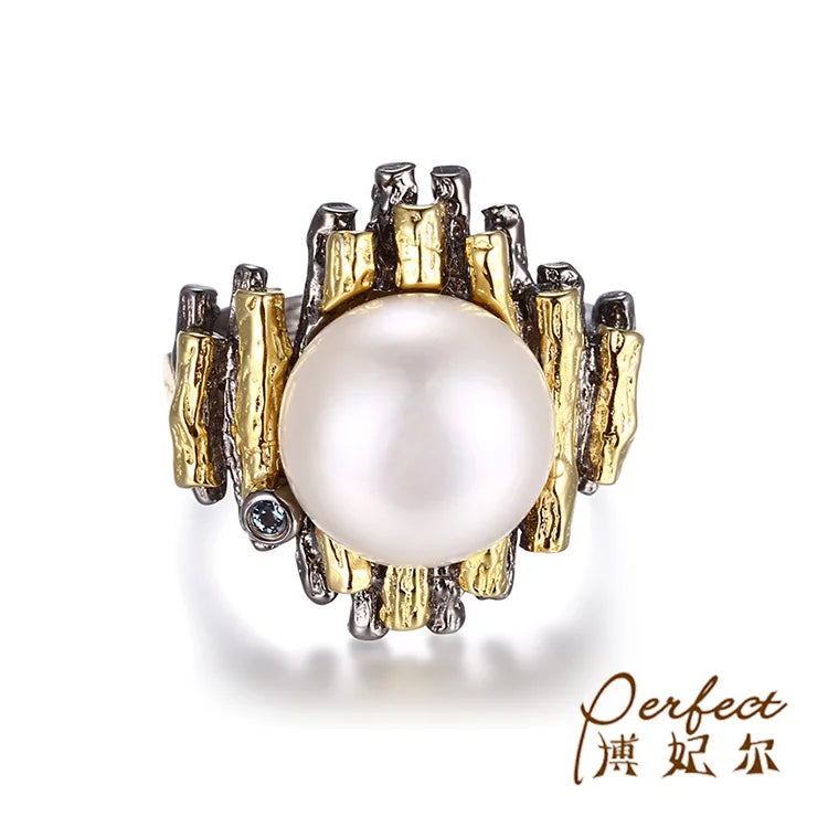 Unique 925 Sterling Silver Pearl Rhodium Jewelry Ring