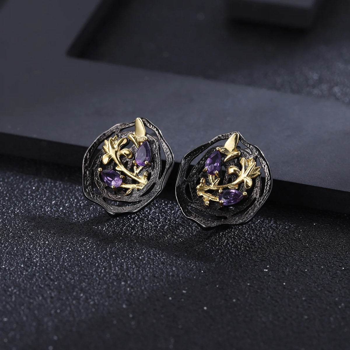 ArtistA Abiding Fine Jewelry Manufacturer Original Design Geometric Flower Natural Amethyst Gemstone 3Pieces Jewelry Set for Women S925
