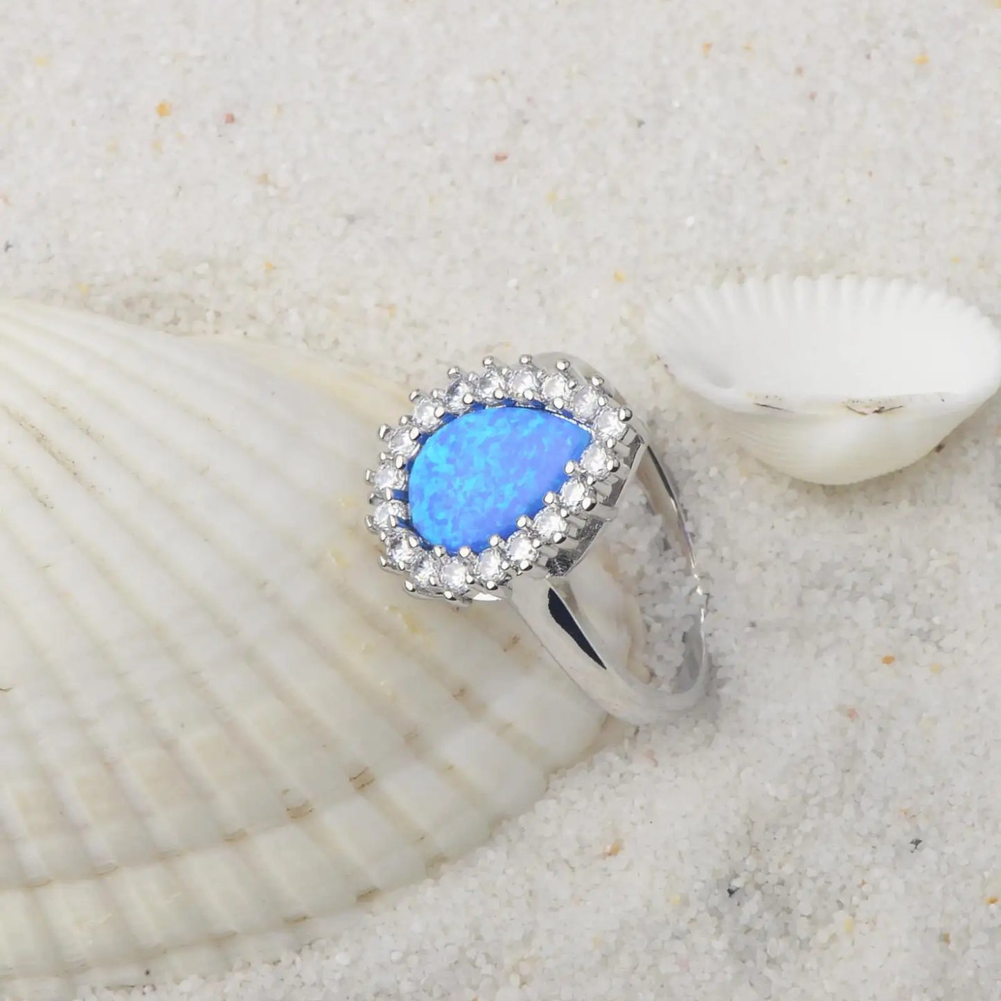 Statement Marquise Opal Ring - Blue Fire Opal & CZ Halo Cluster | Bold Daily Jewelry Bulk Gifts