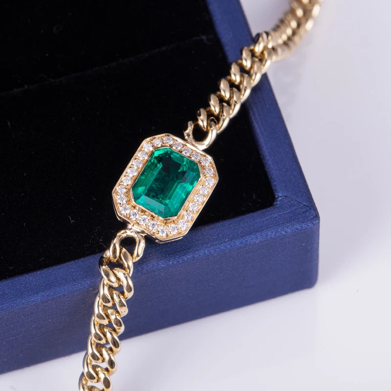 Messi Jewelry  MSB-511 10K 14K 18K Yellow Gold Custom Jewelry Moissanite Lab Grown Emerald  Bracelet