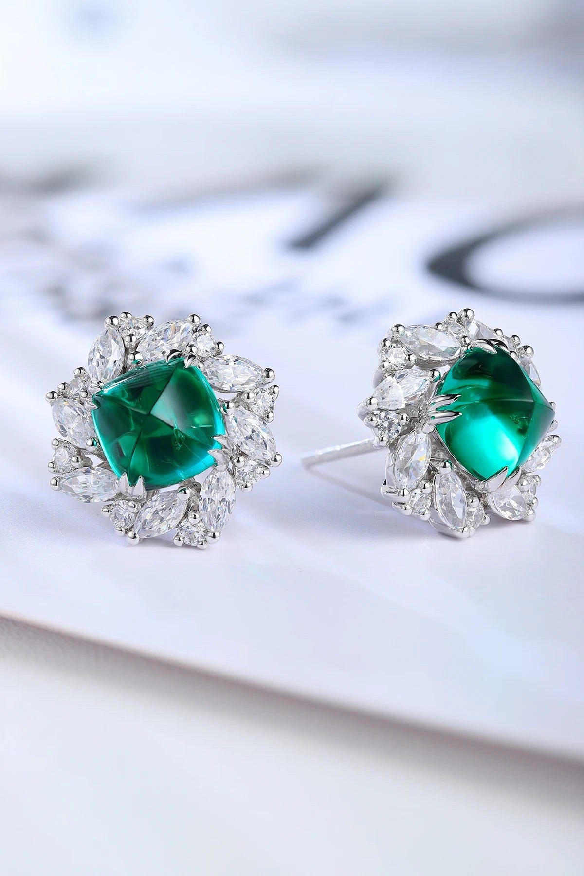 Gemfiori Lab Grown Emerald Earrings Women's Earrings Lab Made Emerald Earrings Lady Use