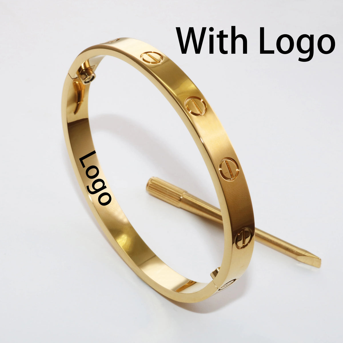 S&S Fashion Zircon Brand Screwdriver Screw Love 316L Stainless Steel 18K Gold Plated Bangle Bracelets for Women and Men