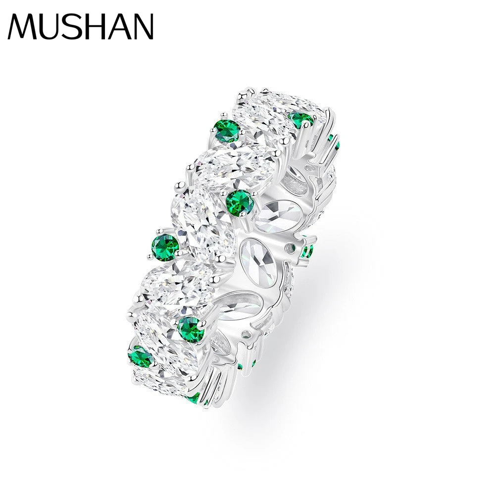 MuShan Jewelry Factory S925 Silver Platinum Plated Geometry Shape 4*6 Full Diamond Pave Setting Light Luxury Engagement Wedding