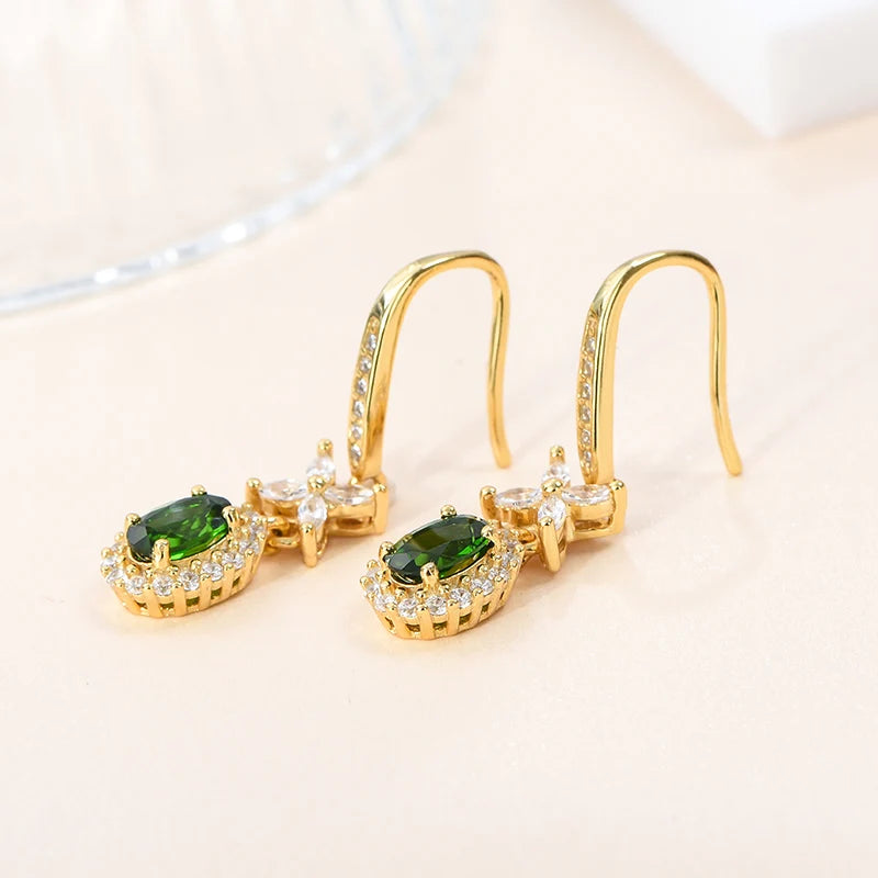 Gioiellieri Natural Chrome Diopside Earrings S925 Sterling Silver Dangle Earrings for Women Fine Jewelry Anniversary Gift May Birthstone