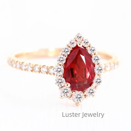 Gemfiori Luster Jewellery 10/14/18k Wedding Red Ruby Moissanite Ring Gold Sterling Silver 925 Rings for Women