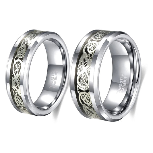 REBEL Gold Plated Waterproof 6mm 8mm Dragon Celtic Inlay Tungsten Carbide Classic Men's Wedding Band Ring