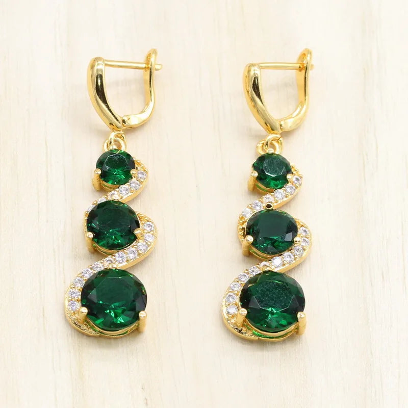 XOTICA Gold Plated Women Wedding Jewelry Sets Green Stones Earrings Bracelet Pendant Necklace Ring Gift