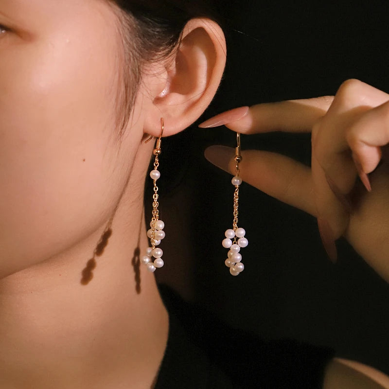 White Natural Pearl Chain Earrings Handmade Design Earrings Gift for Banquet Wedding Women's Jewelry GE1814