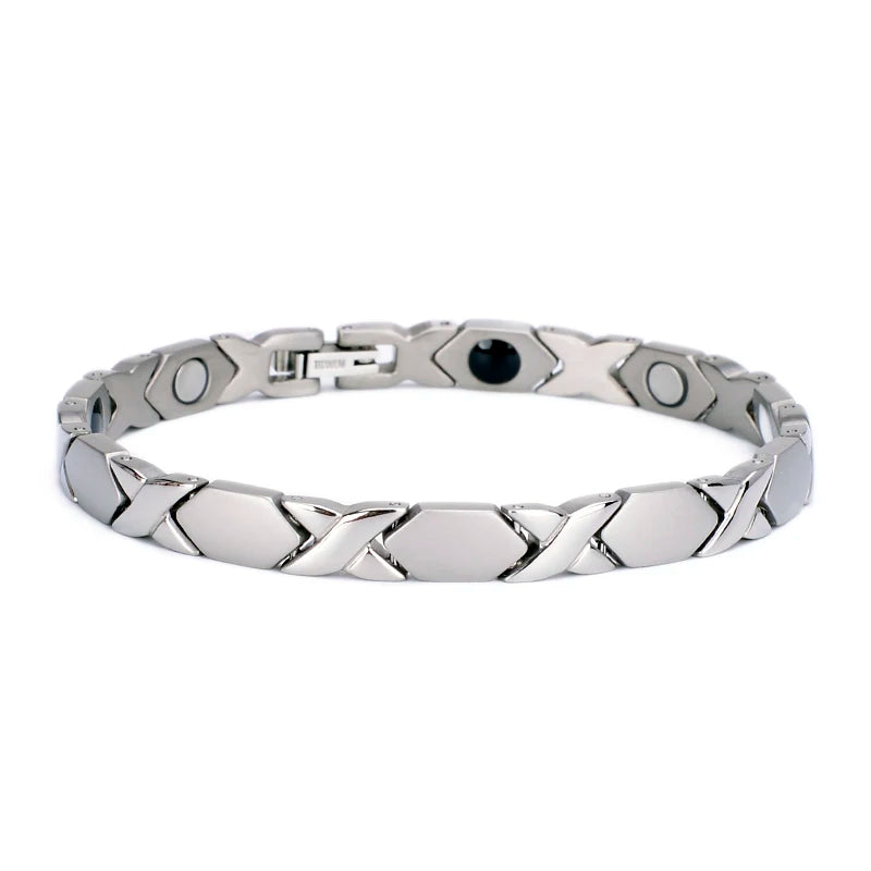 Pure Titanium Steel Magnetic Therapy Silver Energy Bracelet with Far Infrared Negative Ions for Gift Wedding Anniversary Party