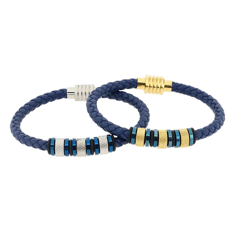KALEN 210mm Men Vintage Multiple Style Stainless Steel&Cowhide Leather Bracelets