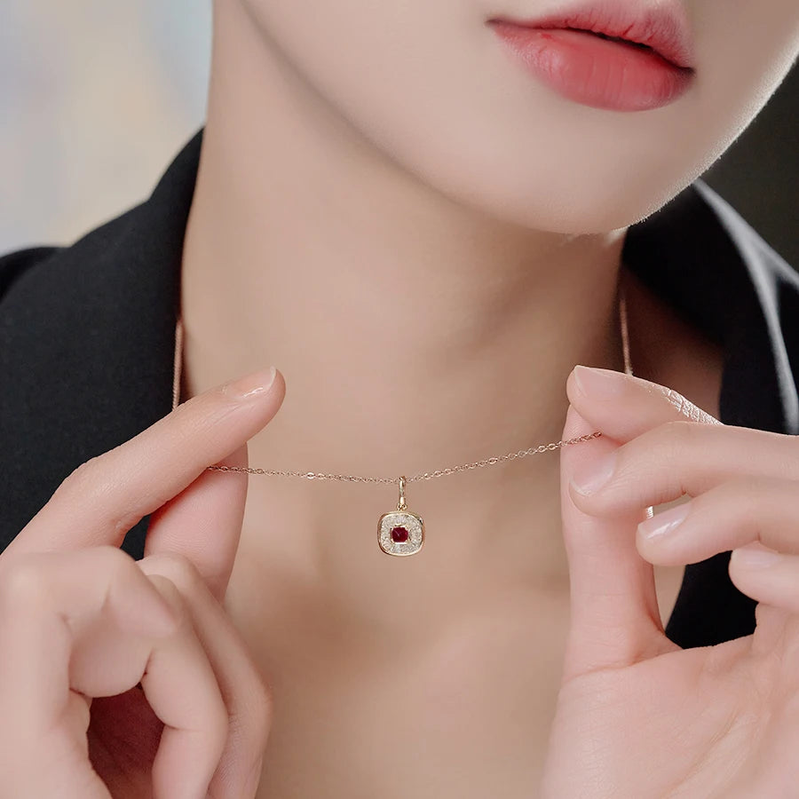 Gemfiori Vintage Stone Jewelry Gold Jewellery 18k Natural Ruby Diamond Gem Pendant