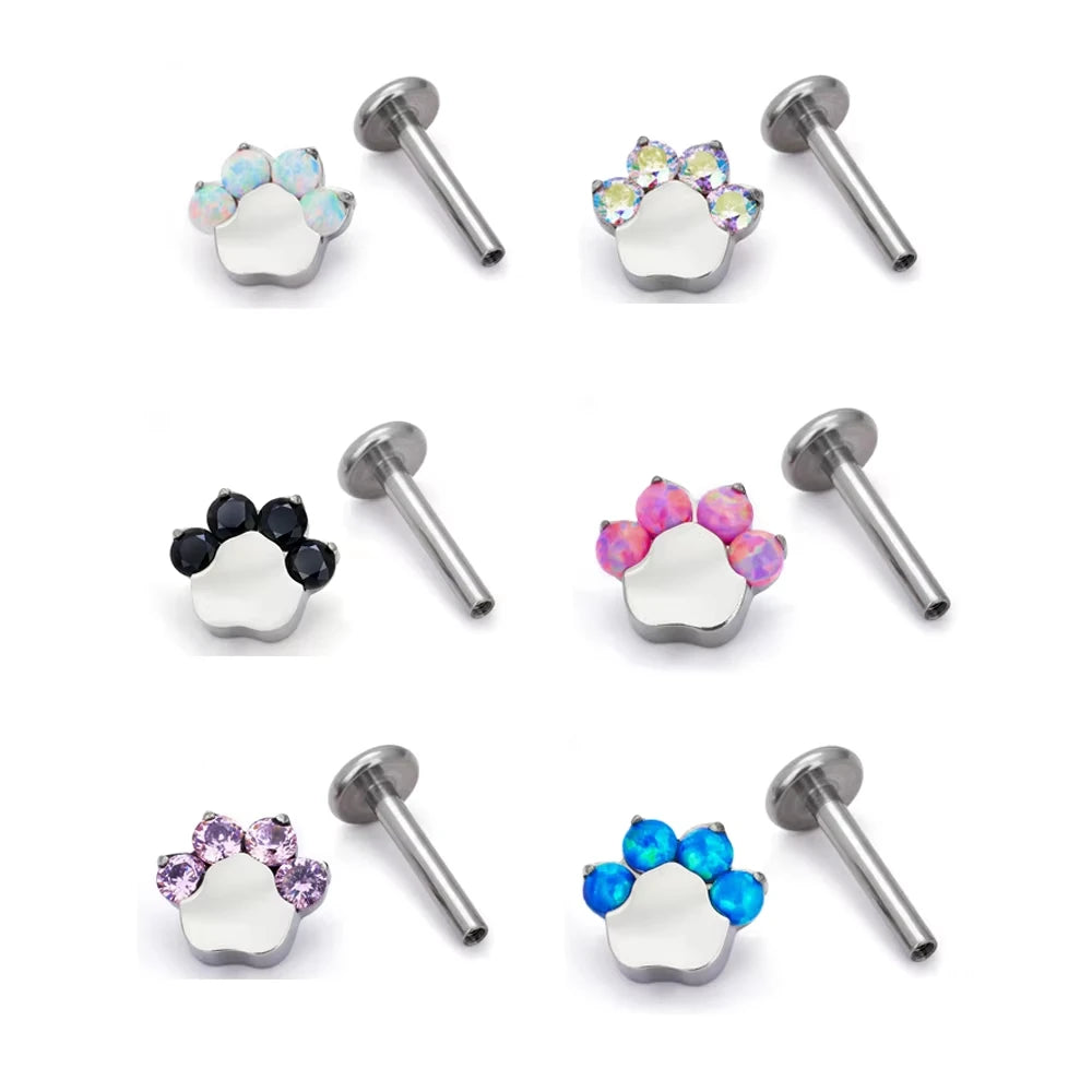 Wholesale G23 Titanium Cat Shape Stud CZ Opal Inlay Labret Internal Thread 16G Lip Conch Helix Nail Tragus Body Piercing Jewelry
