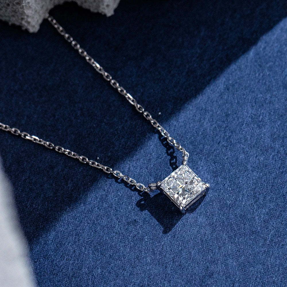 Gemfiori MSN-954 9k Solid Gold 1ct Princess Diamond Pendant Necklace for Woman Custom Jewelry Valentine Gift for Girlfriend Factory Price
