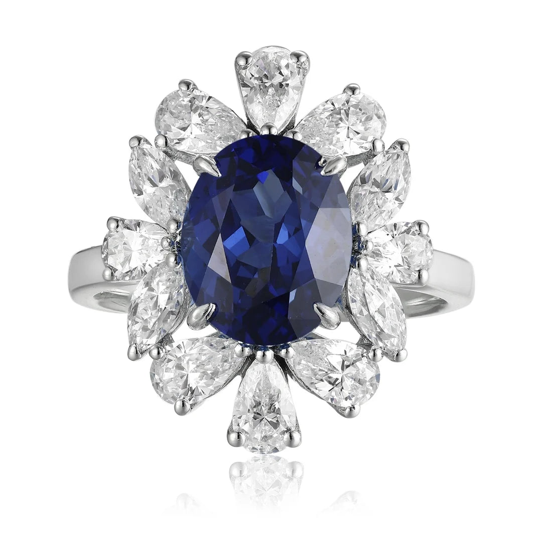 Gemfiori Jewelry Trendy High Quality S925 Silver Cultivated Sapphire Ring Unisex Engagement Ring for Wedding Party or Gift