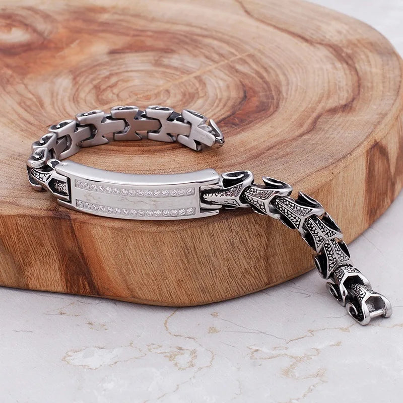 VIKING Double Row Rhinestone Keel Chain Bracelet – Stainless Steel Men's Hip Hop Bangle