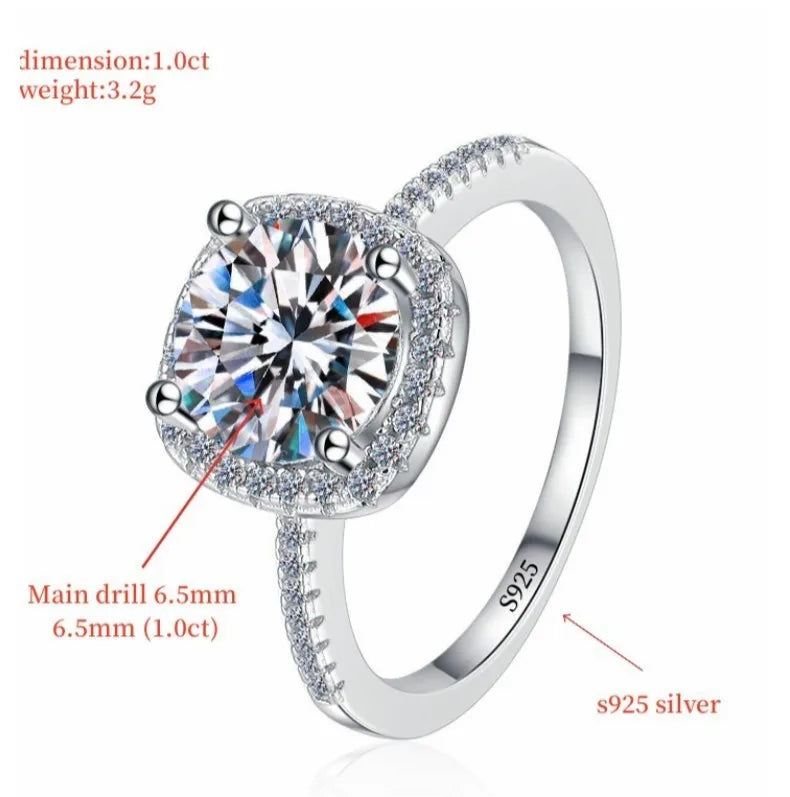 Colorful 0.5-2CT Round Brilliant Cut Loose Moissanite Set in 925 Sterling Silver Ring for Women Fashion Fine Jewelry Gift