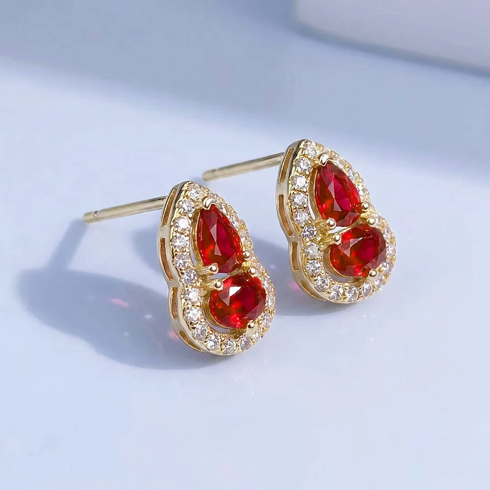 Gioiellieri Natural Red Sapphire Earrings 925 Sterling Silver Stud Earrings with Pigeon Blood Red Oval Cut Gemstone for Women Luxury Jewelry