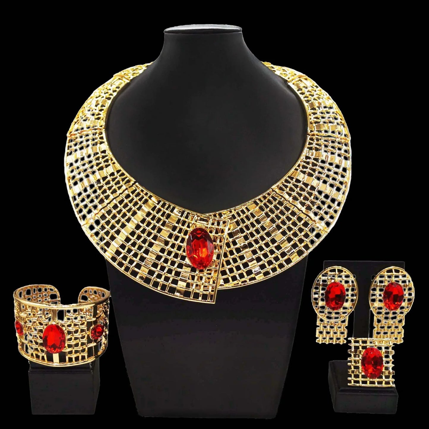 Zhuerrui Factory Bridal Gold Jewelry Sets Latest Silver Red Diamond Necklace Jewelry Set Fashion Woman Festival Gifts H20177