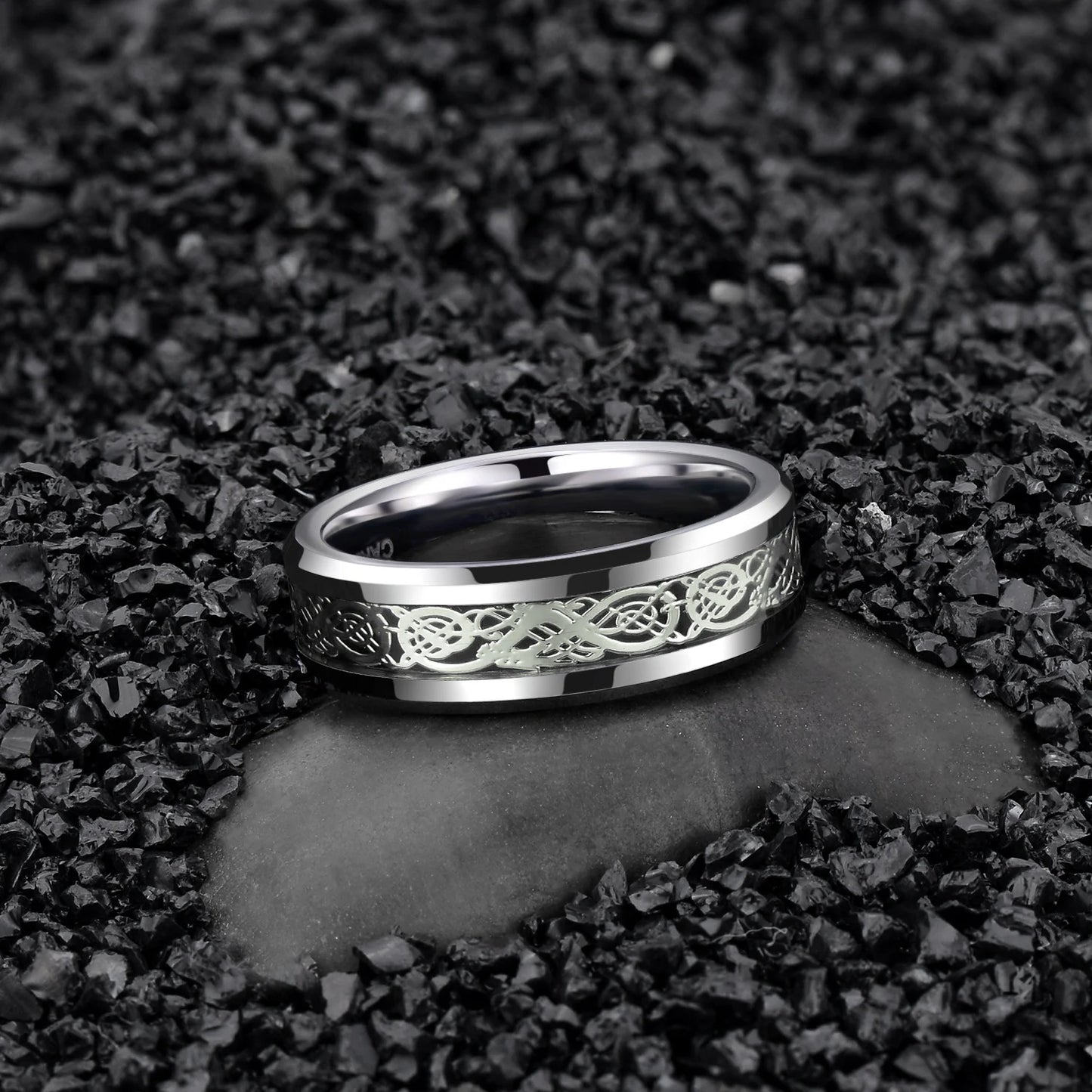 Tempusort Gold Plated Waterproof 6mm 8mm Dragon Celtic Inlay Tungsten Carbide Classic Men's Wedding Band Ring Dropshipping