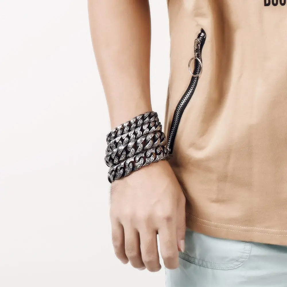 VIKING Mens Gothic Punk Curb Link Chain Bracelet – Silver Stainless Steel